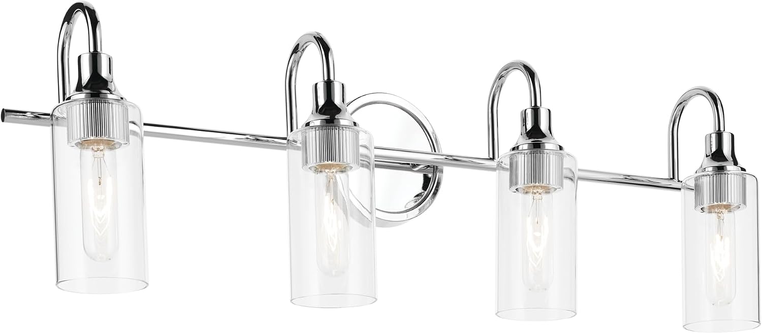Kichler Kavi 4-Light Bathroom Vanity Light Fixture 31.5' Modern Chrome Finish with Clear Glass Over Mirror, Damp Rated for Powder Room and Bath (31.5' W x 10' H), 55212CH