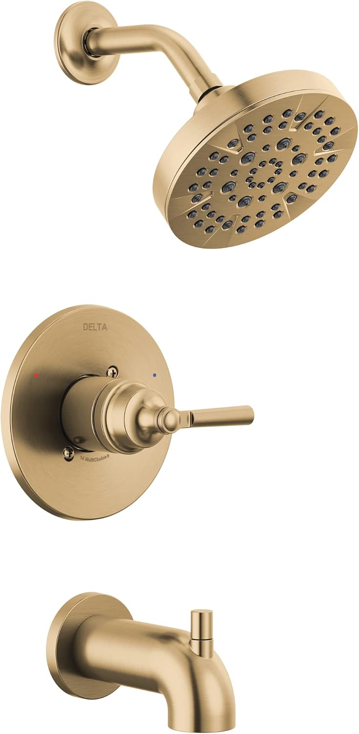 Delta Saylor 14 Series Bathtub and Shower Faucet Set, Brushed Gold Shower Head and Handle Set, Valve Trim Kit, Champagne Bronze T14435-CZ (Valve Not Included)