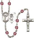 St. Christopher/Cheerleading Silver-Plated Rosary 6mm February Purple Fire Polished Beads Crucifix Size 1 3/8 x 3/4 medal