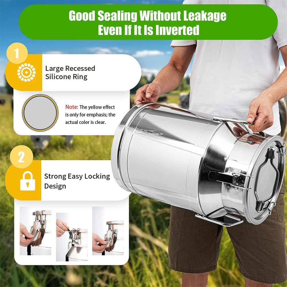 13 Gallon Stainless Steel Milk Can 30L Milk Jug | Food-grade Stainless Steel Container, Milk Bucket, Water Jug, Silicone Sealed Lid, Heavy Duty