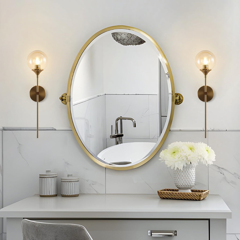 KCO Mid-Century Modern Wall Mounted Sconces Set of 2 Amber Glass Globe Wall Lamps with Long Arm Industrial Gold Wall Lights Fixture for Bedroom Bedside Stairway Hallway