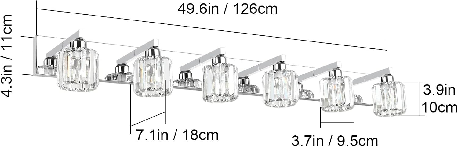 Aipsun Bathroom Vanity Light Crystal Vanity Lighting Fixtures 6 Lights Chrome Vanity Light for Bathroom (Exclude Bulb)