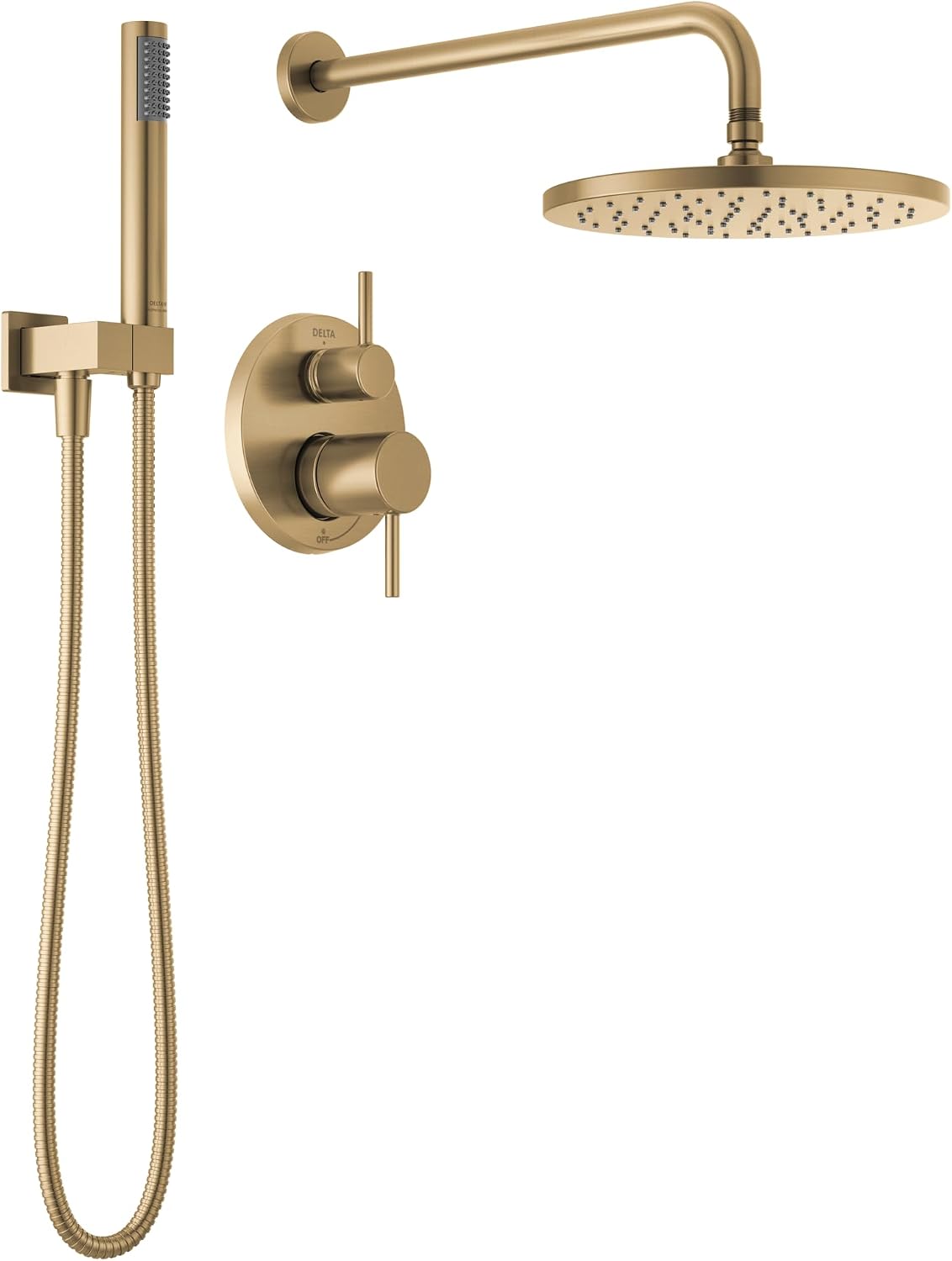 Delta Modern 14 Series Round Rain Shower System Faucet Set, Rainfall Brushed Gold Shower Head and Handle Set, Valve Trim Kit, 10 Inch, Champagne Bronze T342702-CZ (Valve Not Included)