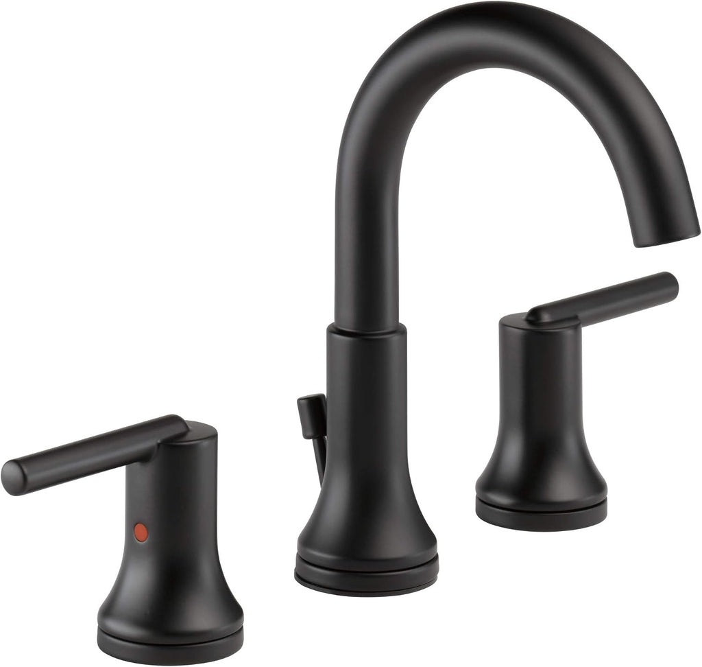 Delta Trinsic Matte Black Bathroom Faucet 3 Hole, 8 Inch Widespread Bathroom Sink Faucet for Vanity, Metal Push-Pop Drain Assembly, Matte Black 3559-BLMPU-DST