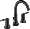 Delta Trinsic Matte Black Bathroom Faucet 3 Hole, 8 Inch Widespread Bathroom Sink Faucet for Vanity, Metal Push-Pop Drain Assembly, Matte Black 3559-BLMPU-DST