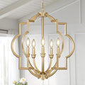 5-Light Gold Farmhouse Pendant Hanging Light Fixtures, 22' Rustic Globe Chandelier for Kitchen Island, Dining Room, Living Room, Hallway, Entryway