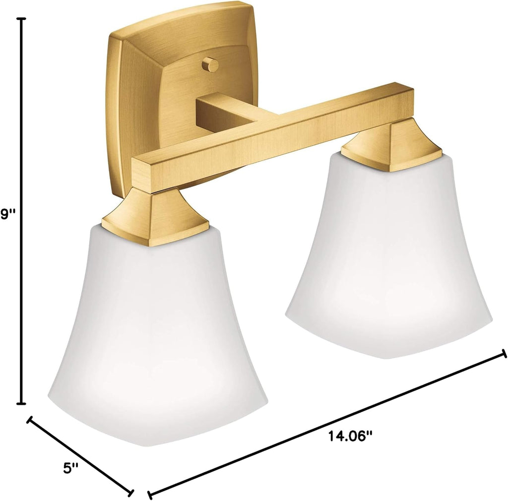Moen YB5162BG Voss 2-Light Dual-Mount Bath Bathroom Vanity Fixture with Frosted Glass, Brushed Gold