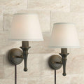 Regency Hill Braidy Rustic Wall Light Sconces Set of 2 Bronze Copper Chrome Plug-in 7' Fixture Ivory Cotton Empire Shade for Bedroom House Reading Living Room Home