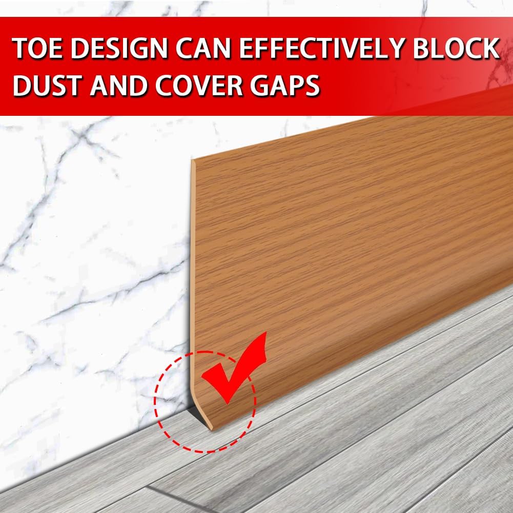 Vinyl Wall Base Baseboard Molding Trim 6' Flexible Self Adhesive Rubber Wall Base Moulding Trim Peel and Stick Design, 6 Inch x 100 Feet, Yellow Wood