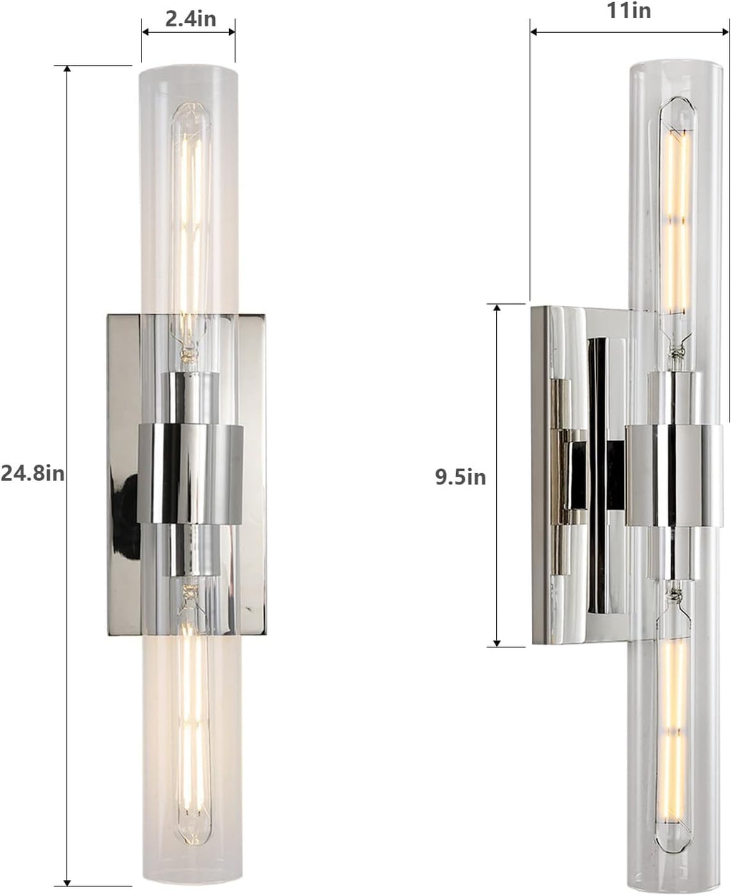 Nickel Wall Sconces Set of Two, Brass 22.8' Sconces Wall Lighting,Bathroom Vanity Lights with Clear Glass Shade for Mirror, Living Room, Bedroom, Hallway, Fireplace, Staircas（Including Bulb）