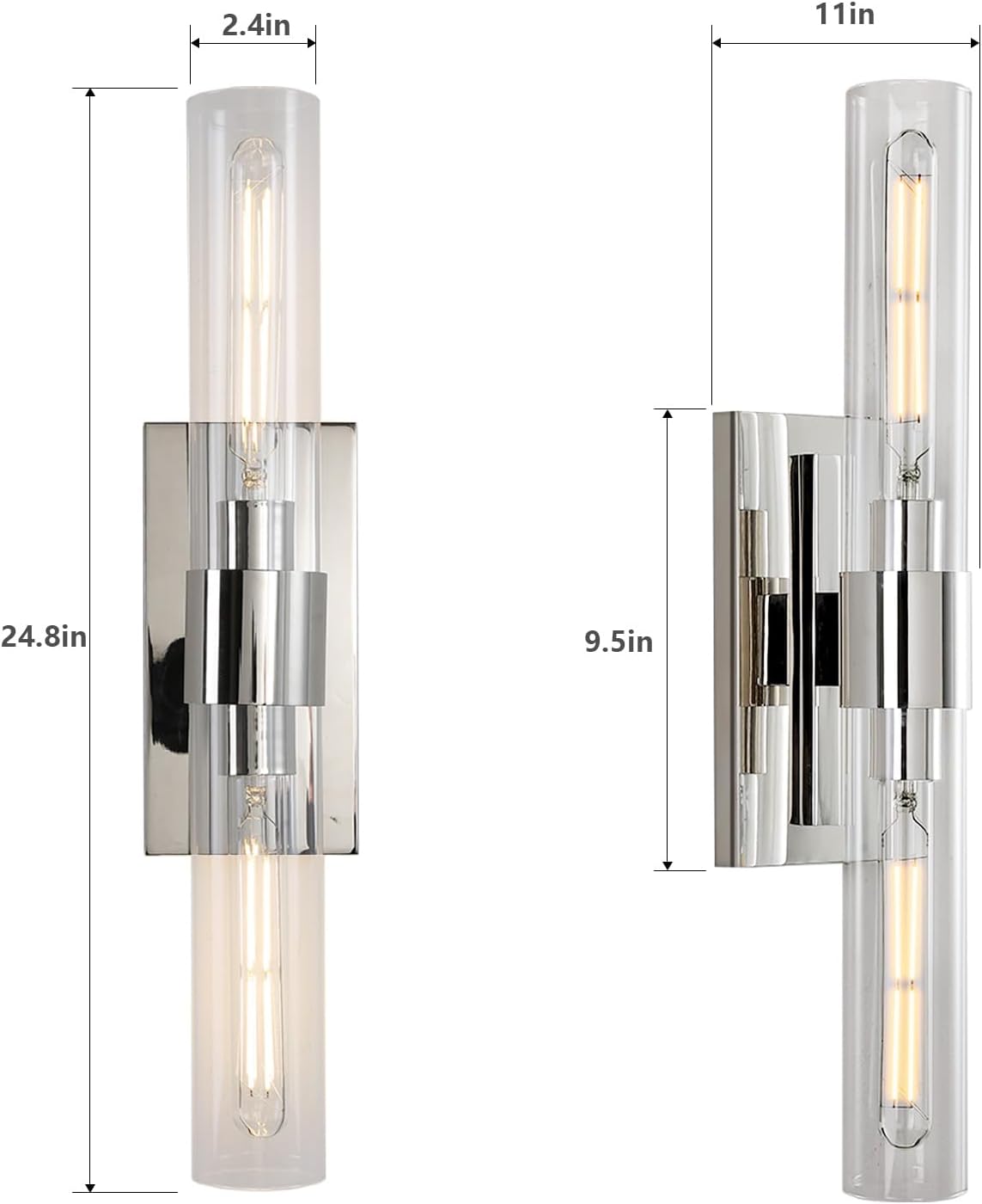 Nickel Wall Sconces Set of Two, Brass 22.8' Sconces Wall Lighting,Bathroom Vanity Lights with Clear Glass Shade for Mirror, Living Room, Bedroom, Hallway, Fireplace, Staircas（Including Bulb）