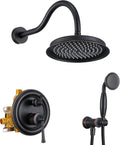 Rain Shower Head with Handheld Spray, Rainfall Shower System with Rough-in Valve, Shower Faucet Set, 9 Inch Luxury Shower Trim Kit Wall Mount, Oil Rubbed Bronze