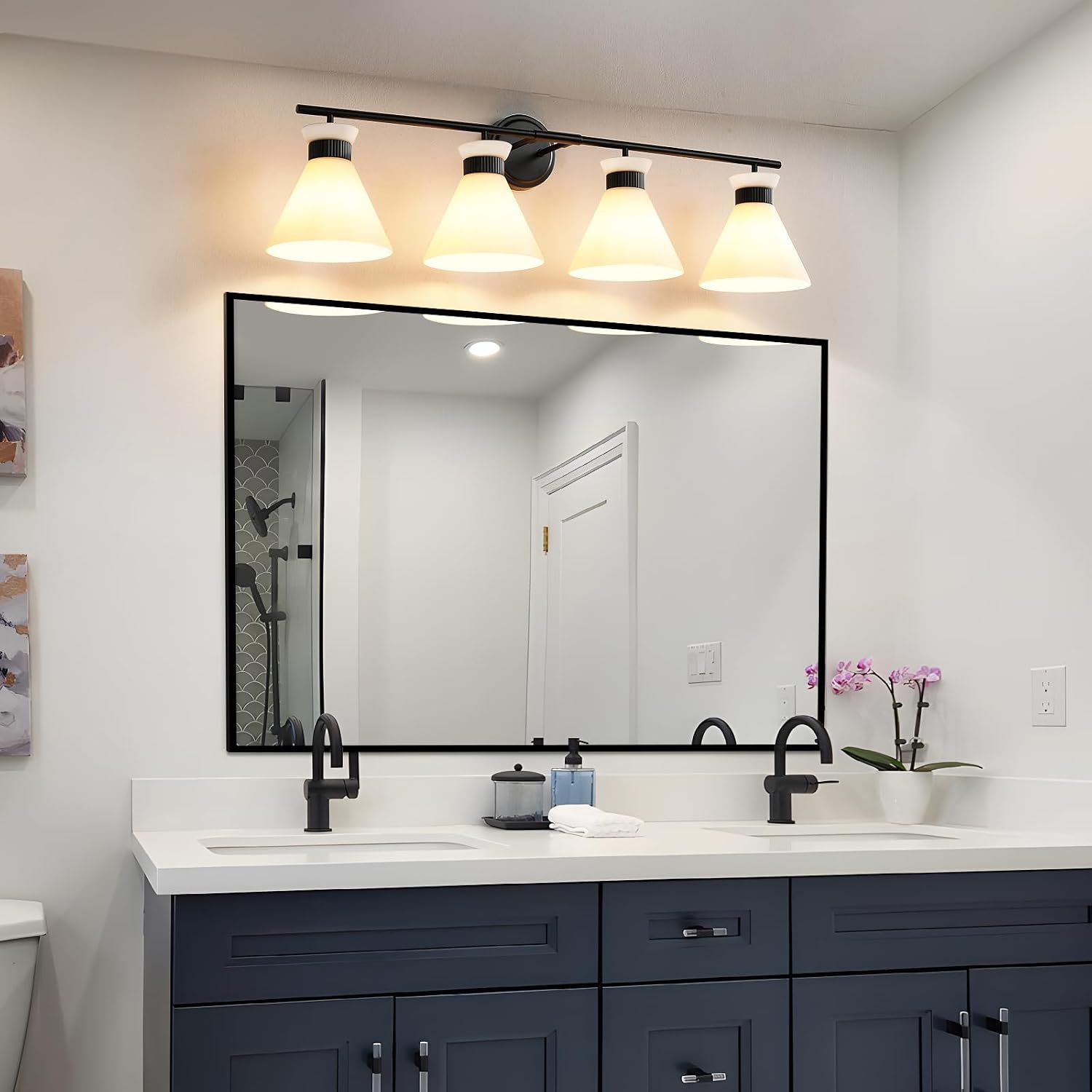 Black Bathroom Vanity Light Fixtures: Bathroom Lighting Fixtures over Mirror 36 inch with Milky White Frosted Glass, 4 Bulbs Farmhouse Vintage Vanity Lighting Bathroom Wall Light(Exclude Bulb)