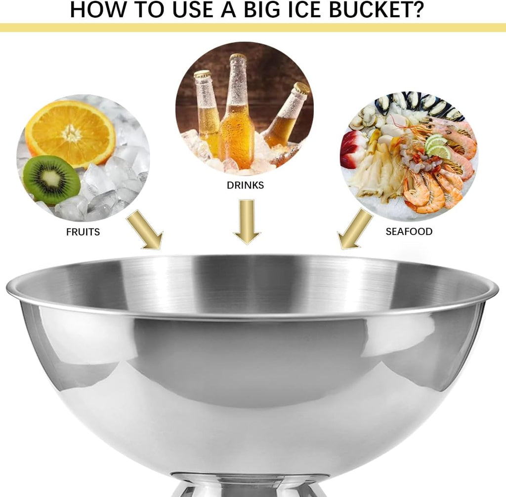 3 Gallon 12L Insulated Ice Bucket Champagne Bowl with Base Large Size Ice Bowl for Wine, Champagne or Beer Bottles Parties and Home Bar（Silver）