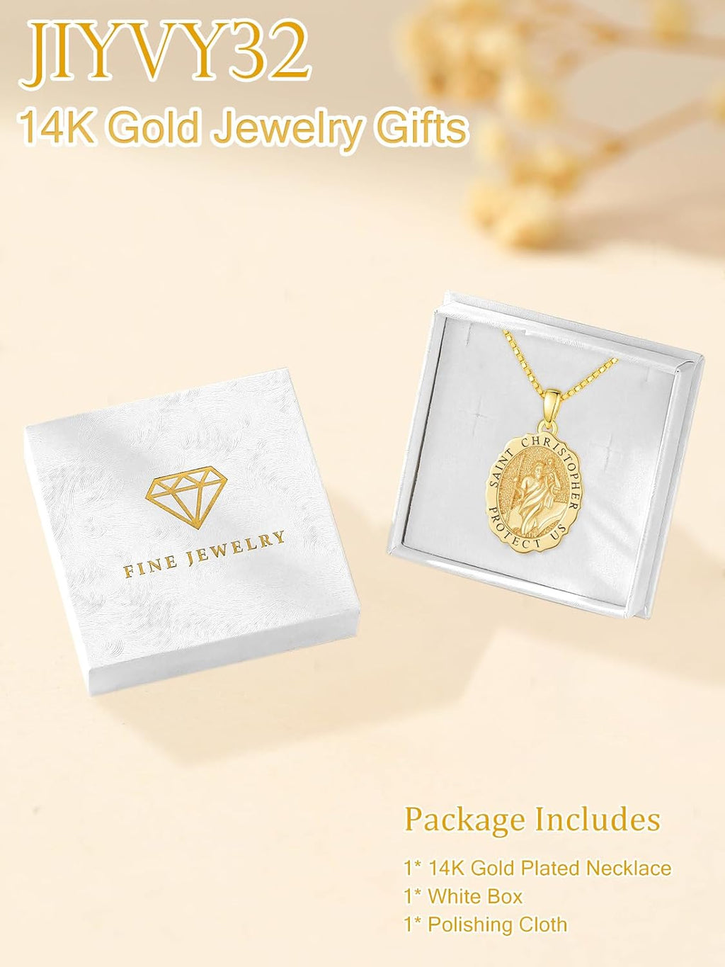 14K Gold Saint Medal Necklace for Women, Catholic Patron Saint Pendant Necklace, Christian Religious Jewelry Gift for Confirmation Baptism Communion Christmas Birthday