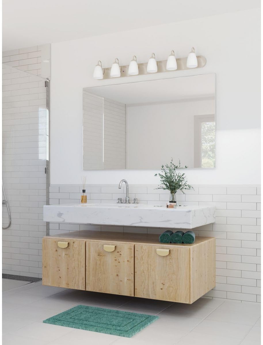 Gather Collection 6-Light Etched Glass Traditional Bath Vanity Light Brushed Nickel