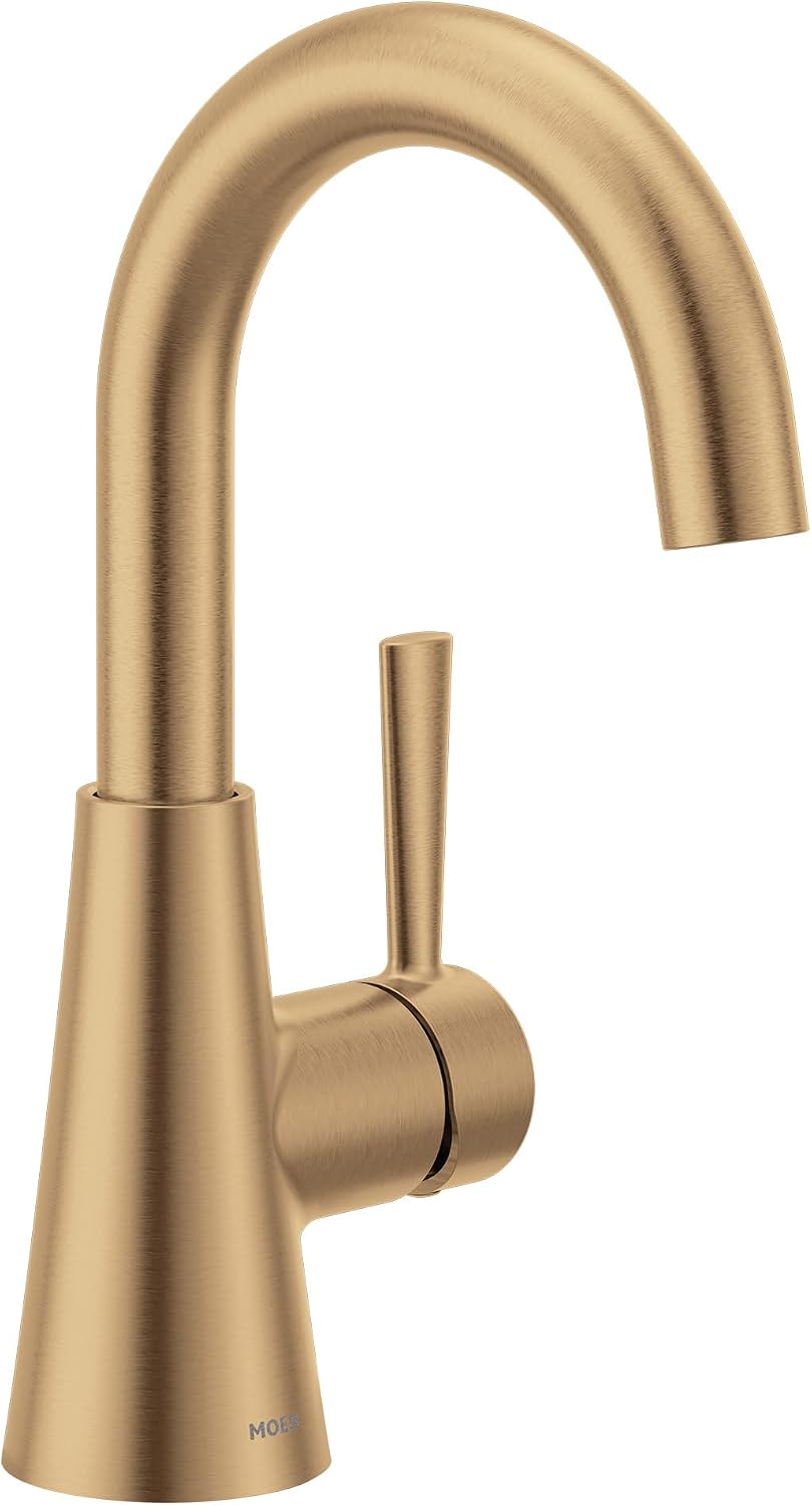 Moen Ronan One-Handle Bathroom Sink Faucet, Bronzed Gold | Single Hole, Optional Deckplate, Spring-Loaded Drain Assembly, 84021BZG
