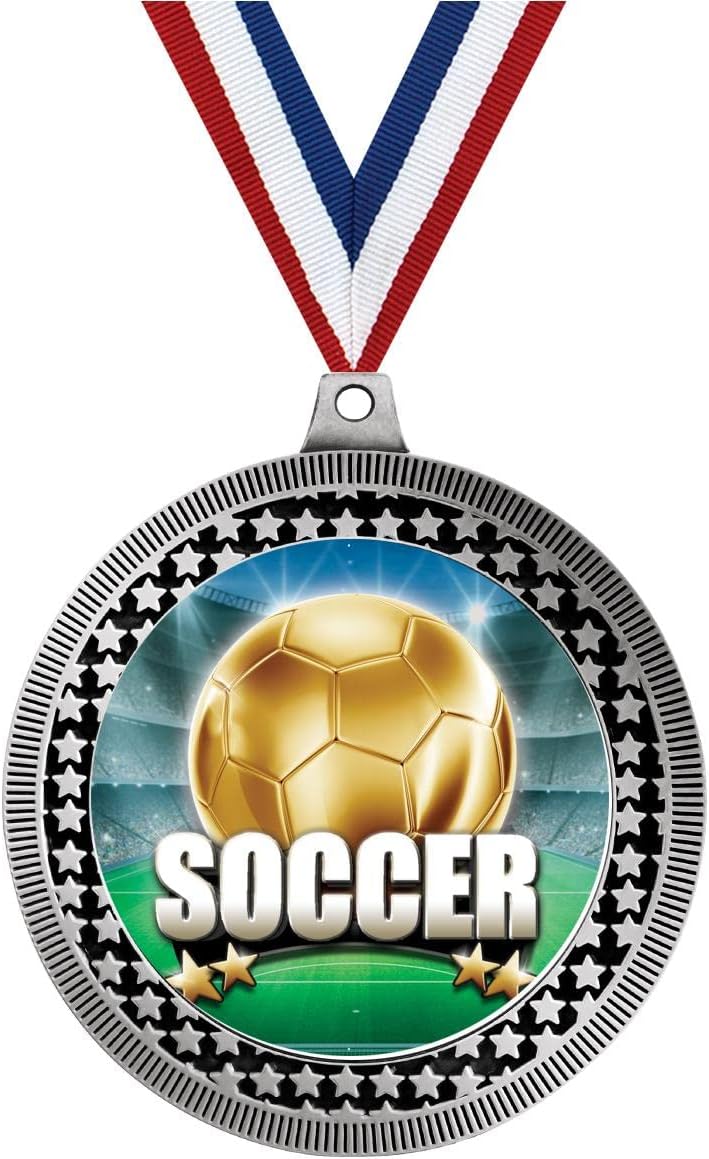 Crown Awards 2.75' Soccer Titan Series Award Medal, Silver Vega Soccer Titan Series Team Trophy Award Includes Free Neck Ribbon