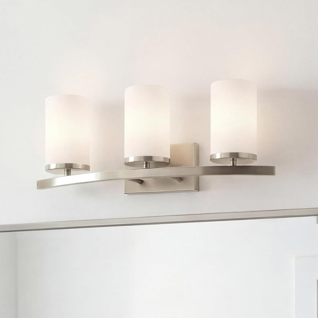 Kichler Crosby 23' Vanity Light in Brushed Nickel, 3-Light Contemporary Bathroom Light with Satin Etched Cased Opal Glass, (23' L x 8.75' H), 45497NI