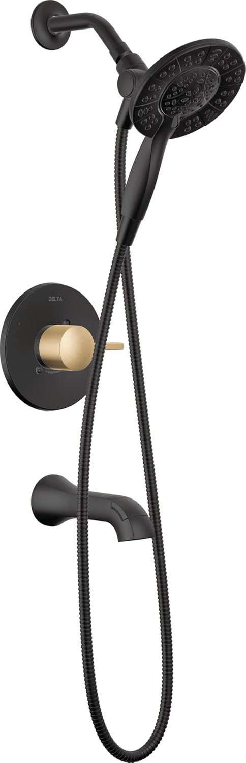 Delta Albion Bathtub Shower Faucet Set in Black/Gold 1.75 GPM, T144855-GZ-I