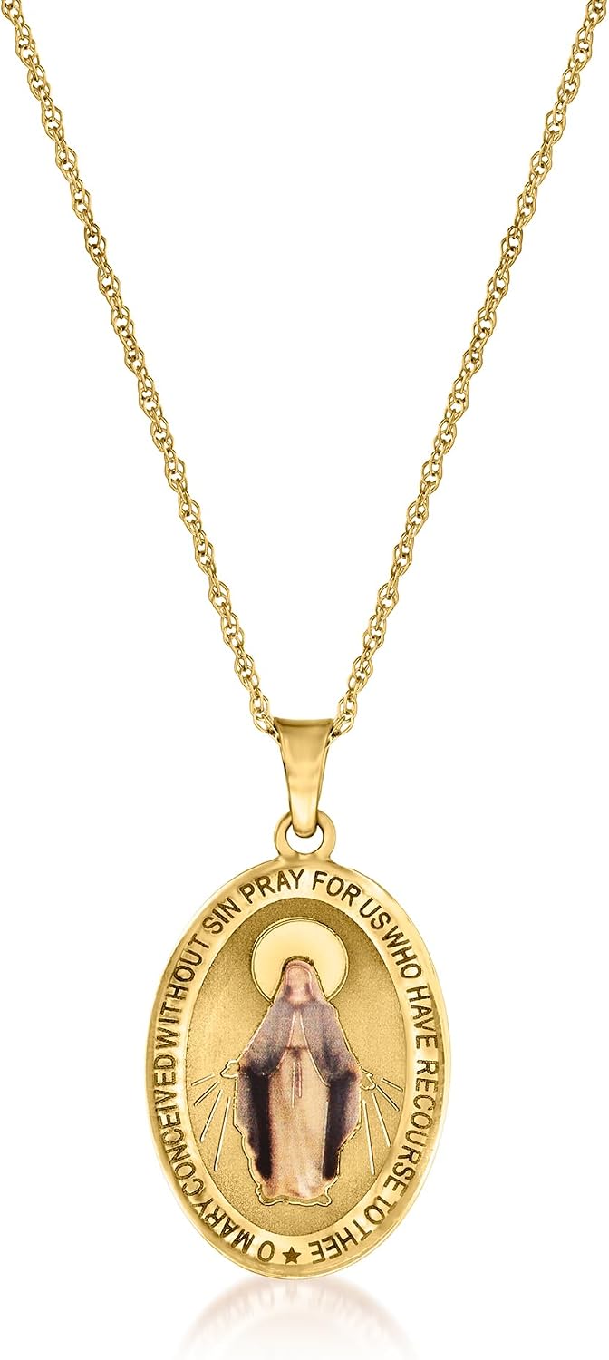 Ross-Simons 14kt Yellow Gold Miraculous Medal Pendant Necklace With Multicolored Enamel