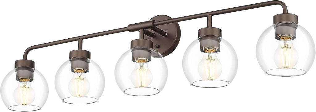 zeyu 5-Light Modern Vanity Light Fixture, 38.5 Inch Bathroom Light Fixtures Wall Mount with Clear Glass Globe Shade, Oil Rubbed Bronze Finish, ZS62BG-5W ORB