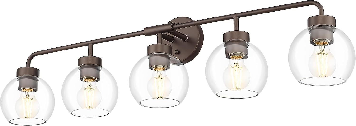 zeyu 5-Light Modern Vanity Light Fixture, 38.5 Inch Bathroom Light Fixtures Wall Mount with Clear Glass Globe Shade, Oil Rubbed Bronze Finish, ZS62BG-5W ORB