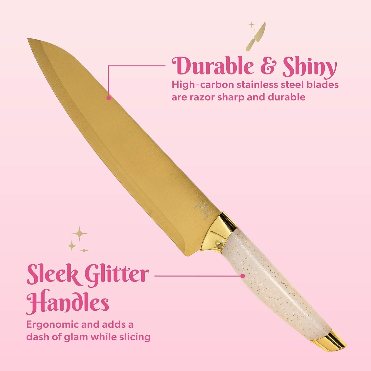 10-Piece Heart Knife Set – Stainless Steel Blades with Acrylic Block for Modern Kitchen Décor (White Iridescent)