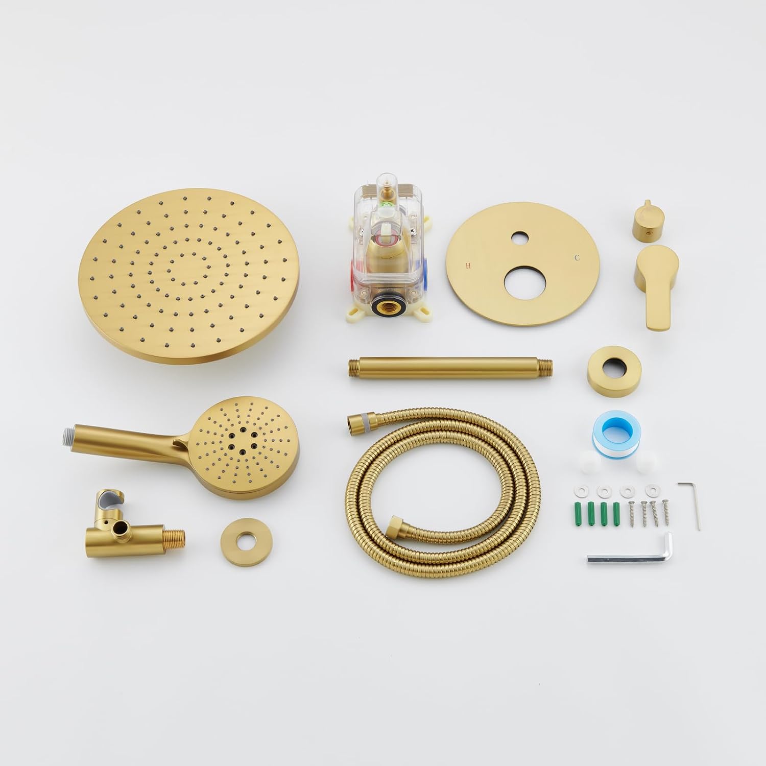 Iriber Shower System Ceiling Mounted Shower Faucet Mixer Set with Luxury High Pressure Shower head and 3-Setting Handheld, Bathroom Shower Trim Kit Contain Pressure Balance Valve,Brushed Gold