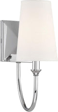 Savoy Essentials 9-2542-1-109 Cameron Modern Farmhouse White Fabric Wall Sconce, 1-Light 40 Watt, 13' H x 5' W, Polished Nickel
