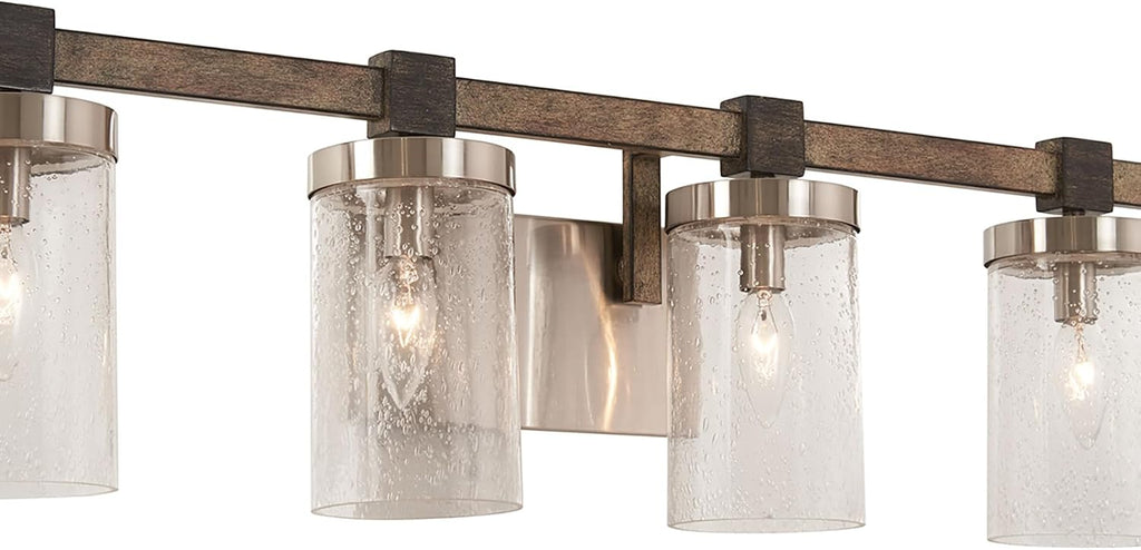 Minka Lavery 4634-106 Bridlewood Vanity Bath Light, 4-Light, 240 Total Watts, 31-in H x 8.75-in W, Stone Grey w/Brushed Nickel