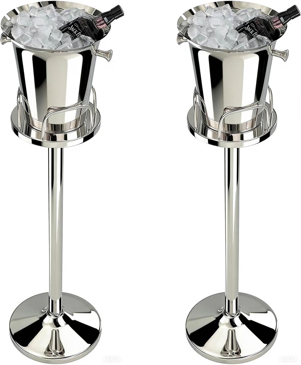 Ice Bucket Champagne Ice Bucket with Stand for Party Stainless Steel Stand Champagne Barrel, Wine Bar, for Beer Bar, Wedding, KTV Club Kitchen and Bar Supplies, Gold, 1 Pack (silver, 2 packs)