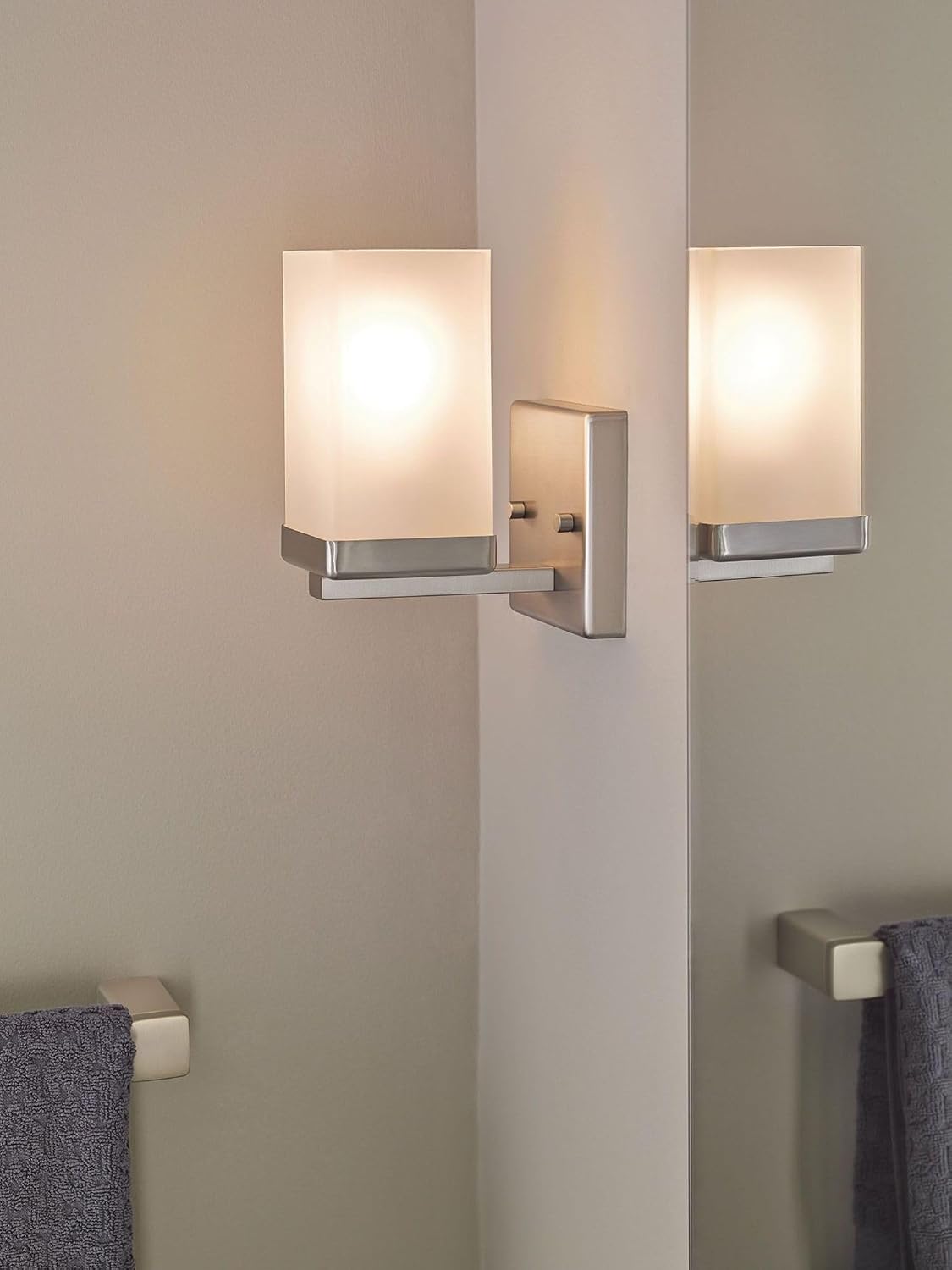 Moen YB8861BN 90 Degree 1-Light Dual-Mount Bath Bathroom Vanity Fixture with Frosted Glass, Brushed Nickel