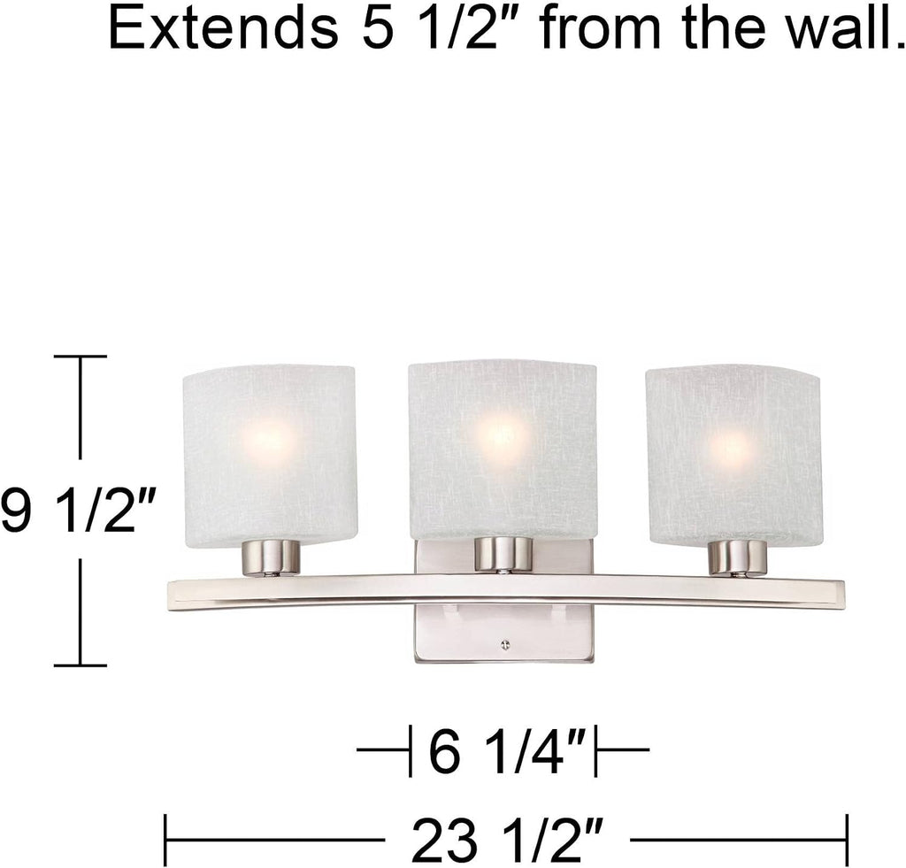 Possini Euro Design Modern Wall Mount Light Brushed Nickel Silver Hardwired 23 1/2' Wide 3-Light Fixture Curved Frame White Linen Glass Shade for Bedroom Bathroom Vanity Reading Living Room Hallway