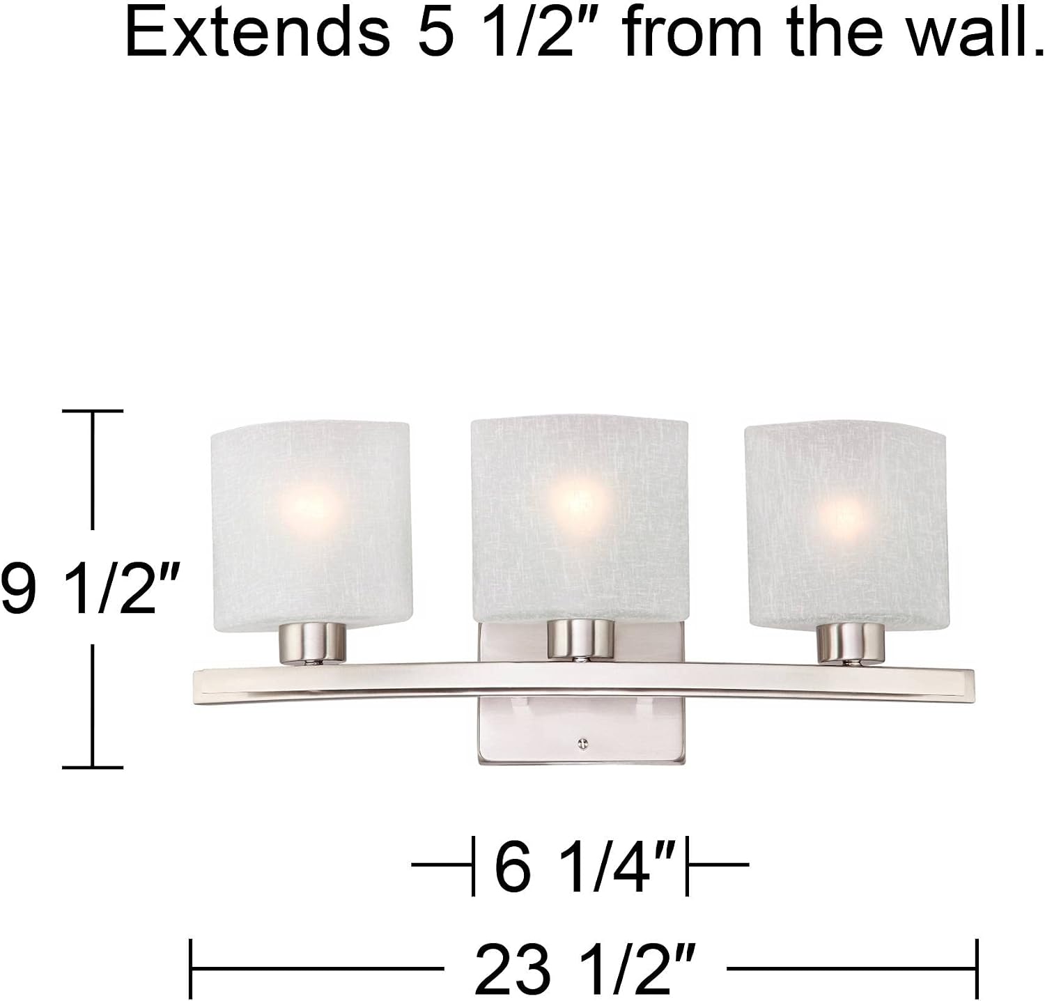 Possini Euro Design Modern Wall Mount Light Brushed Nickel Silver Hardwired 23 1/2' Wide 3-Light Fixture Curved Frame White Linen Glass Shade for Bedroom Bathroom Vanity Reading Living Room Hallway