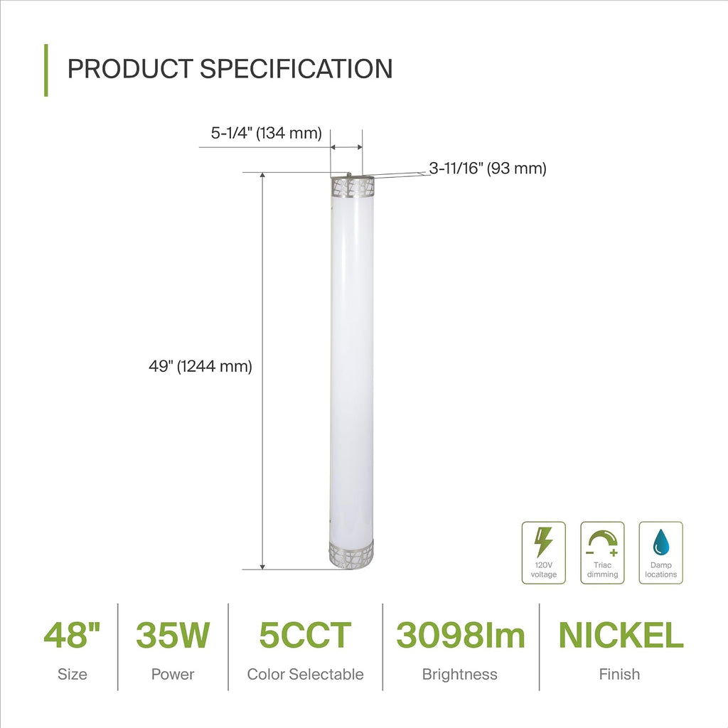 ASD 48 Inch LED Bathroom Vanity Light, 5CCT 2700K-5000K 35W, Dimmable Bathroom Light Fixtures, Modern Vanity Lights for Bathroom Lighting Fixtures Over Mirror, Wall Light Bar, Brushed Nickel, ETL, 2P