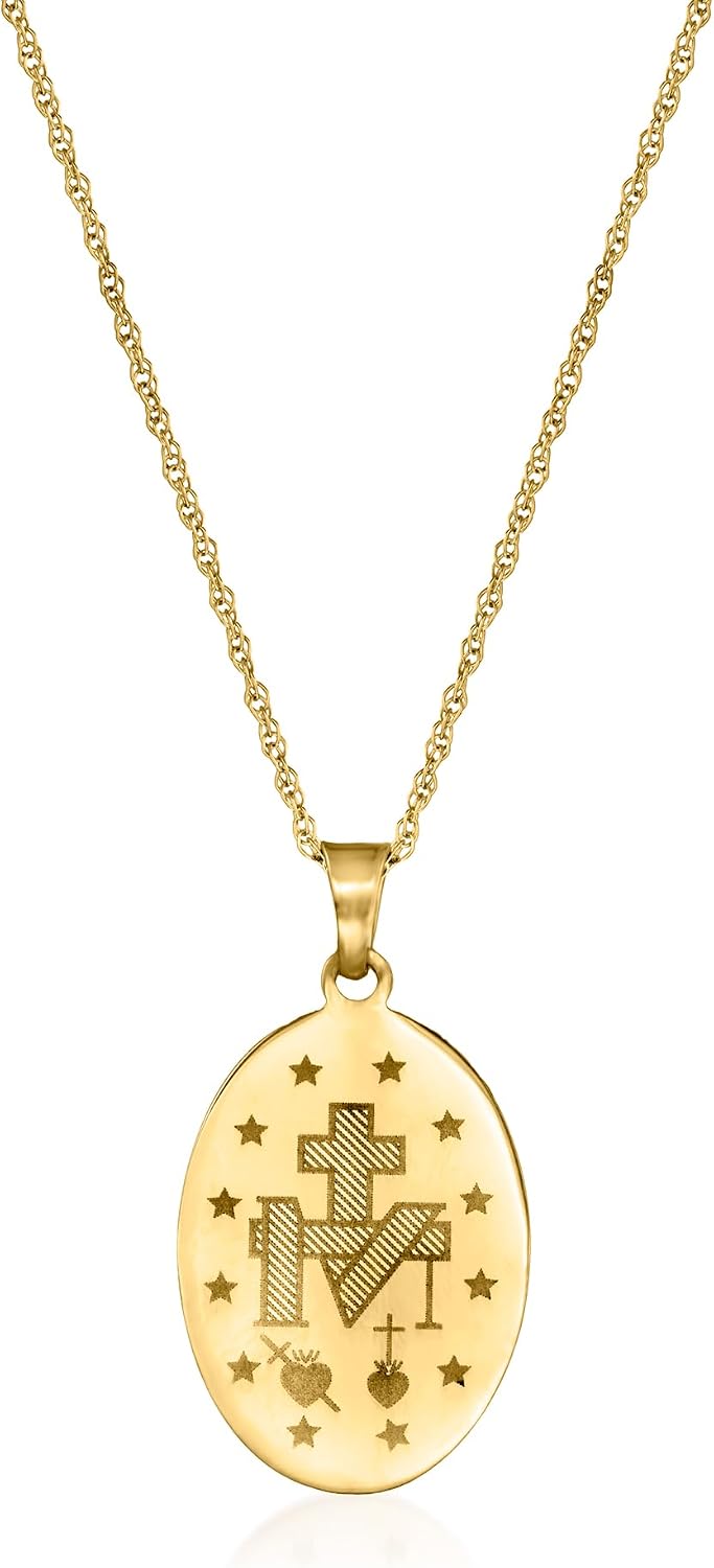 Ross-Simons 14kt Yellow Gold Miraculous Medal Pendant Necklace With Multicolored Enamel