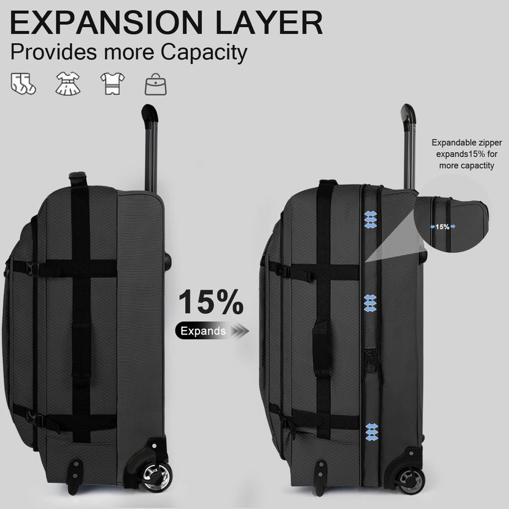 30'' Expandable Rolling Duffle Bag with Wheels,Expandable For Up to 15% More Space,Rolling Duffle Bag w/Handle,Carry on Luggage Travel Duffle Bags for Man Women#Black