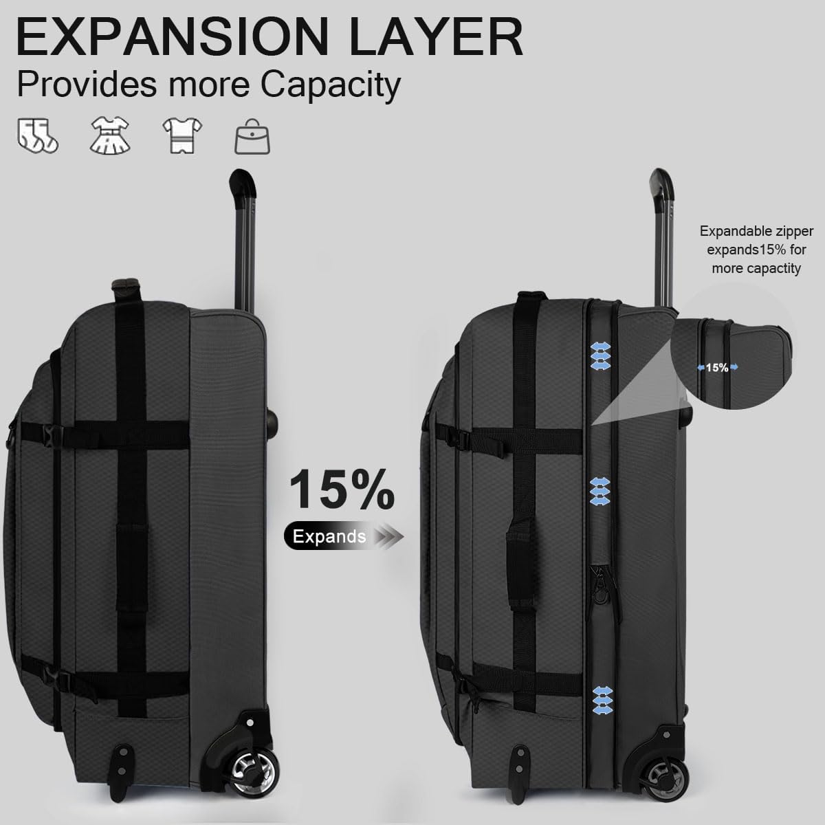 30'' Expandable Rolling Duffle Bag with Wheels,Expandable For Up to 15% More Space,Rolling Duffle Bag w/Handle,Carry on Luggage Travel Duffle Bags for Man Women#Black