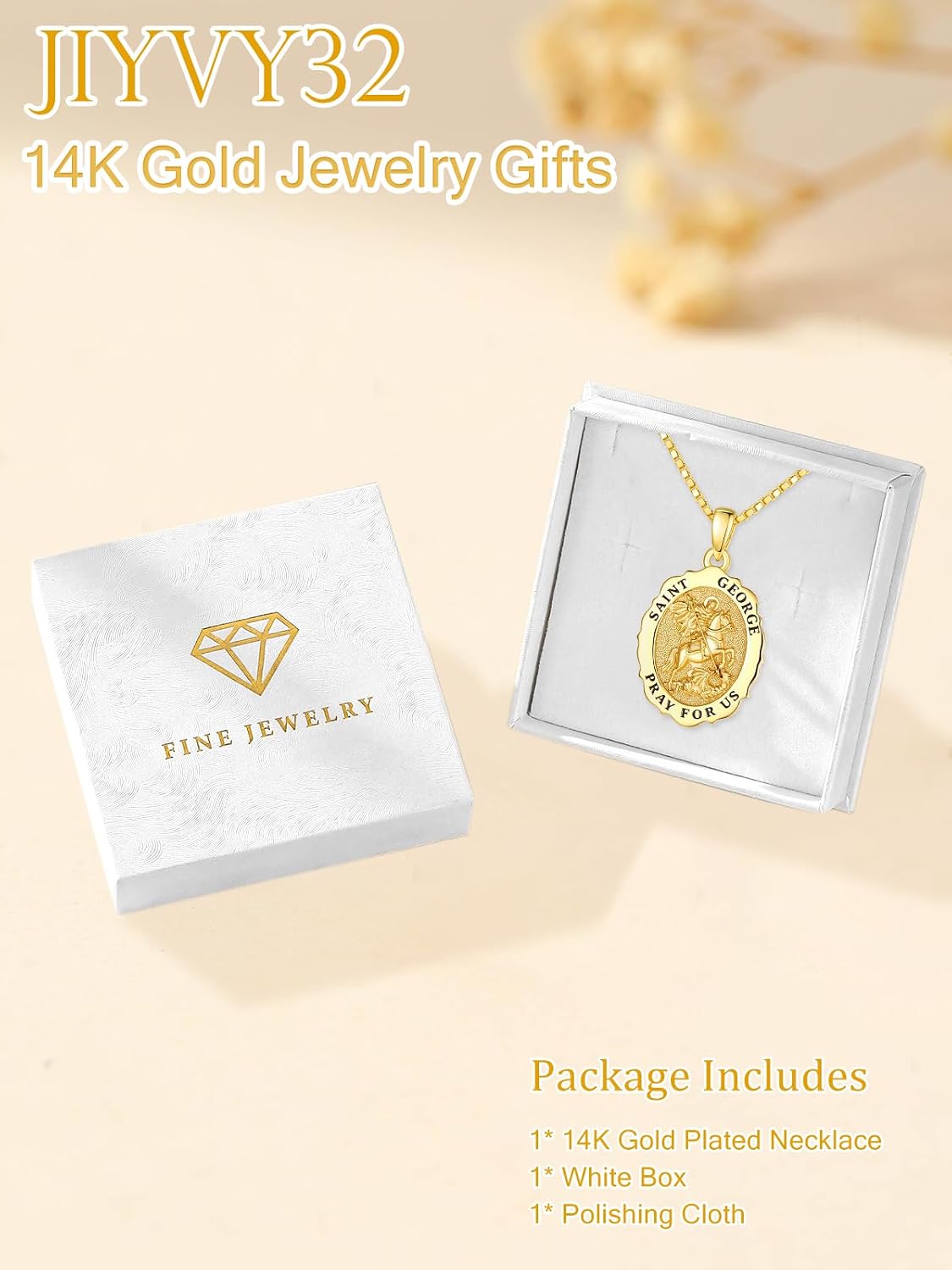 14K Gold Saint Medal Necklace for Women, Catholic Patron Saint Pendant Necklace, Christian Religious Jewelry Gift for Confirmation Baptism Communion Christmas Birthday