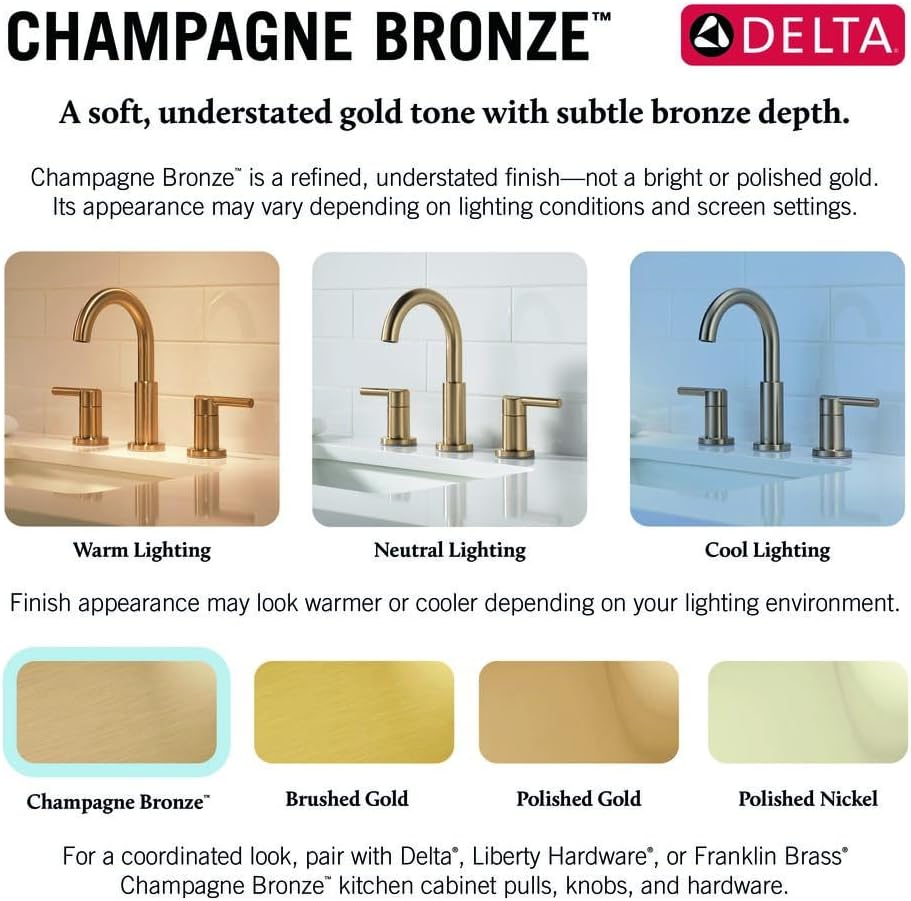 Delta Nicoli Brushed Gold Bathroom Faucet 3 Hole, 8 Inch Widespread Bathroom Sink Faucet for Vanity, Push-Pop Drain Assembly, Champagne Bronze 35894LF-CZ