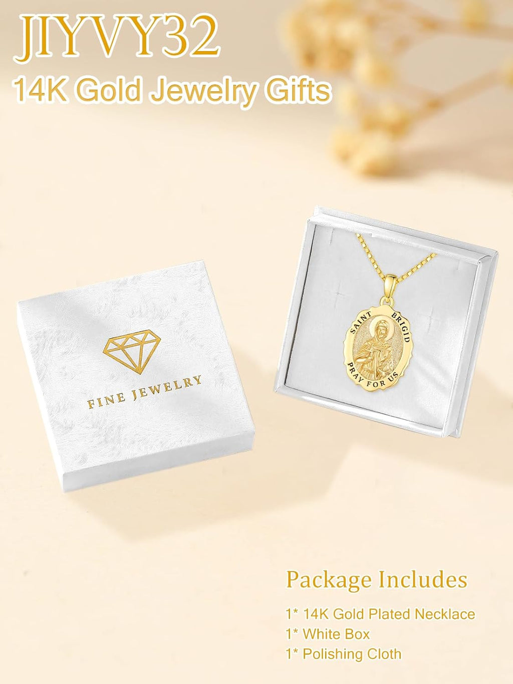 14K Gold Saint Medal Necklace for Women, Catholic Patron Saint Pendant Necklace, Christian Religious Jewelry Gift for Confirmation Baptism Communion Christmas Birthday