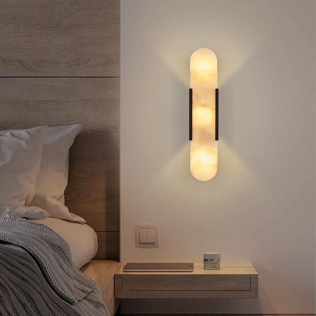 Black Modern Wall Sconces for Living Room, Marble Sconce Wall Light Fixtures for Bedroom, Alabaster Sconce Lighting for Entryway Bathroom, 1 Pack
