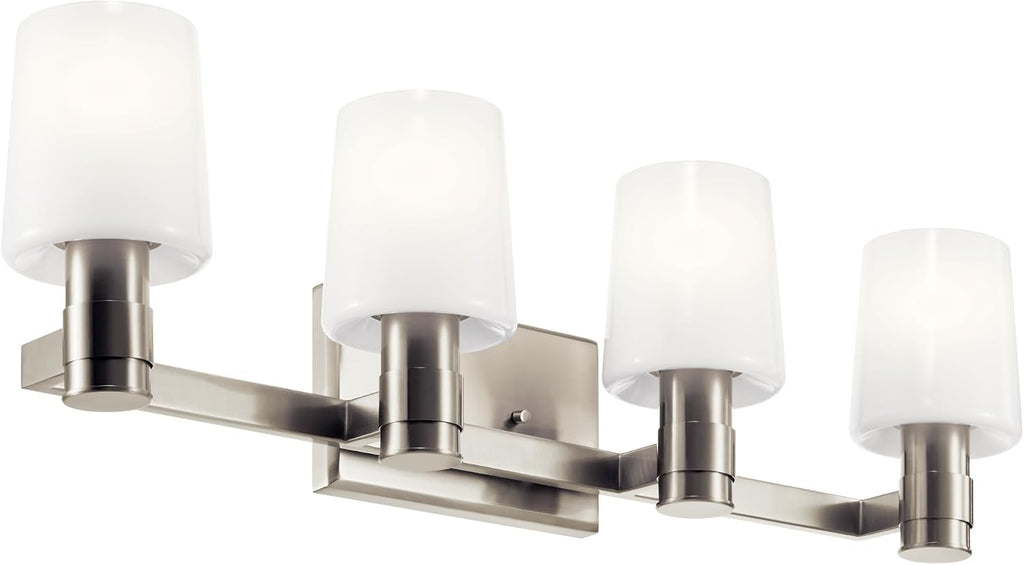 Kichler Adani 4-Light Bathroom Vanity Light Fixture, Modern Wall Mount Lighting with Opal Glass in Brushed Nickel for Over Mirror Installation (8.25' x 30'), 55177NI