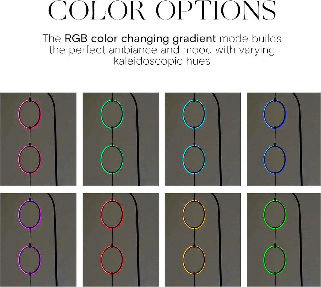 Brightech Nova Modern Color Changing Floor Lamp - LED Lamp with Stunning RGB Color Gradient and Contemporary 3-Circle Ring-Style Pendant - Corner or Over-The-Couch Arching Pole Standing Lamp - Black