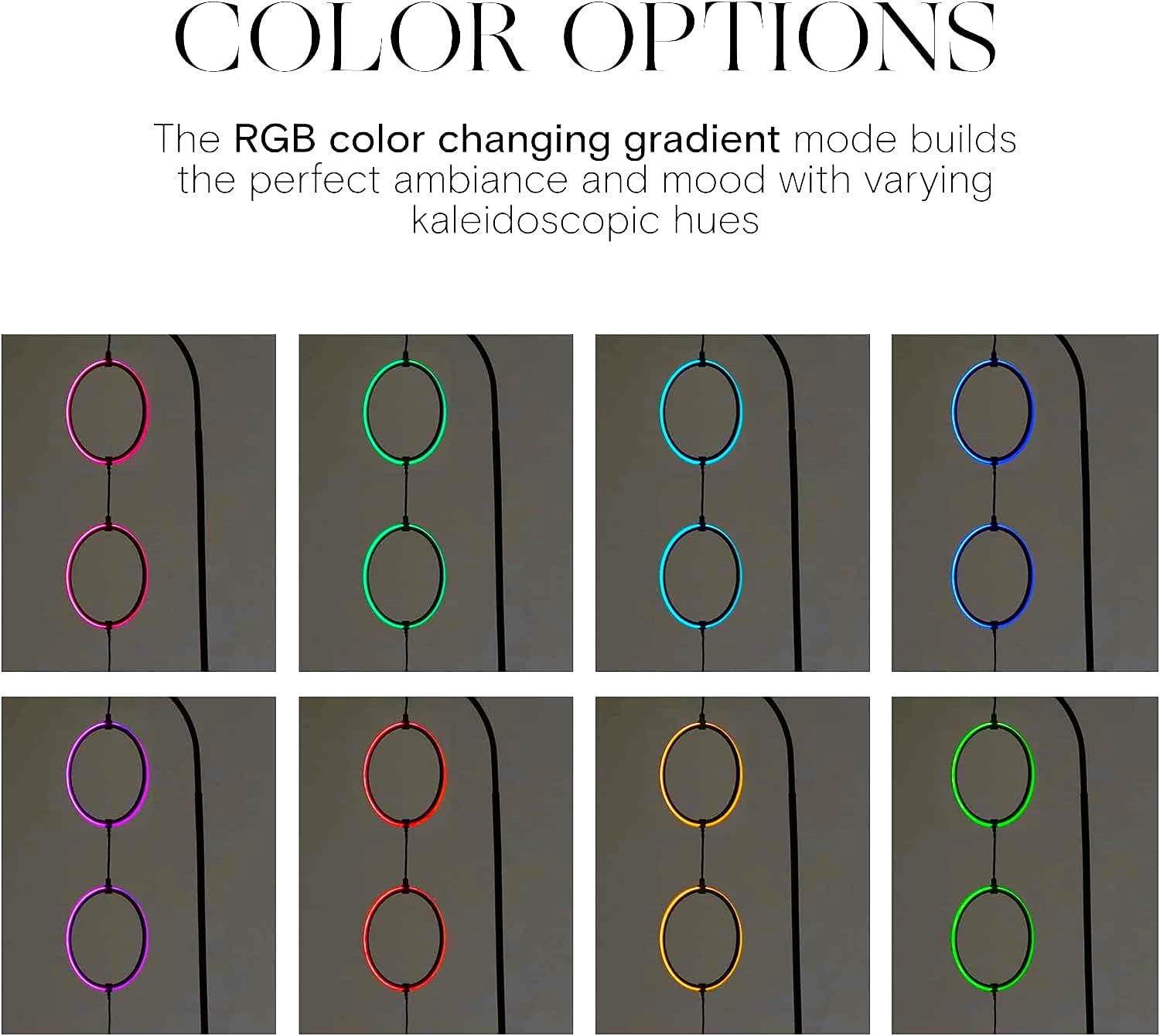 Brightech Nova Modern Color Changing Floor Lamp - LED Lamp with Stunning RGB Color Gradient and Contemporary 3-Circle Ring-Style Pendant - Corner or Over-The-Couch Arching Pole Standing Lamp - Black