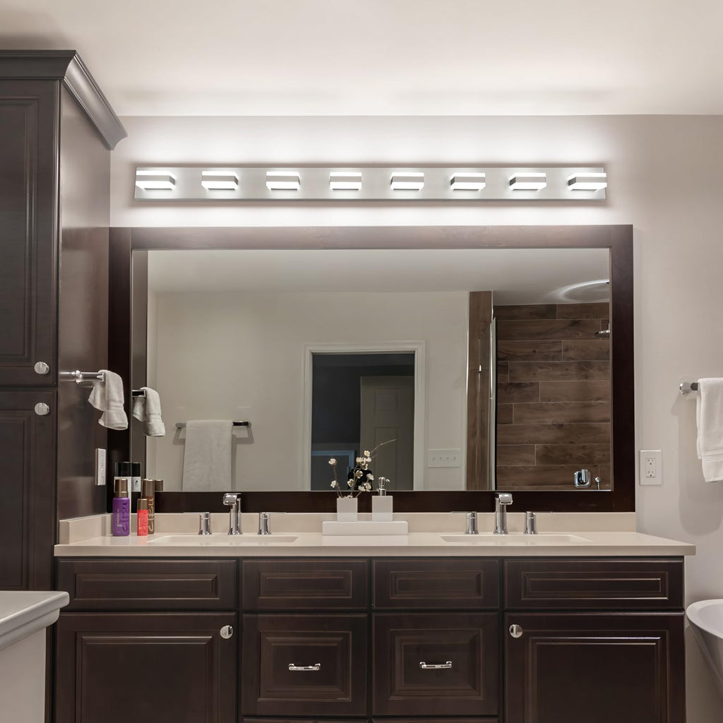 SOLFART Bathroom Light Fixtures Brushed Nickel Vanity Lights for Bathroom Above Mirror, 8 Light Led Lighting Fixture, Nickel Vanity Light, 61 Inch Vanity Light Over Mirror