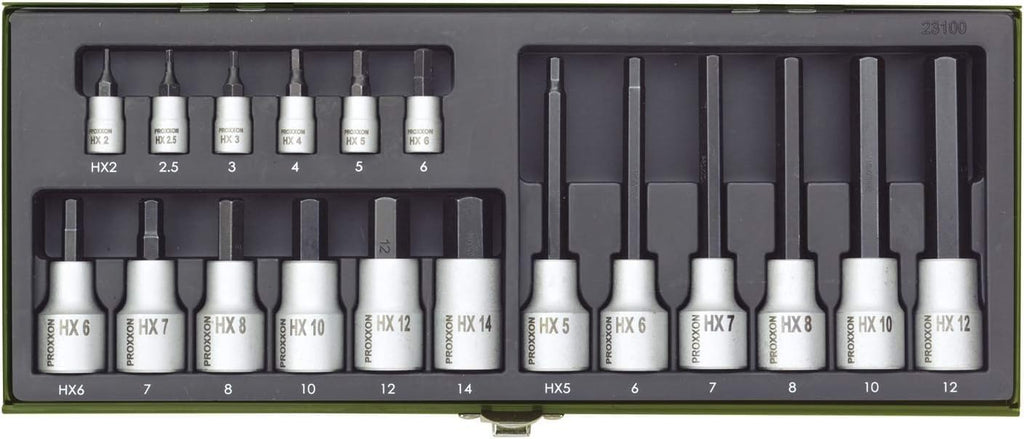Proxxon 23100 18 Piece Allen Key Socket Set, 1/4 and 1/2 Inch Drive