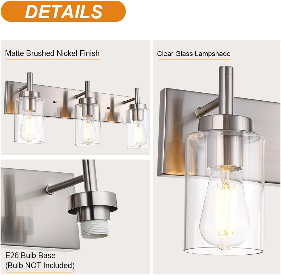 4 Lights Bathroom Vanity Light Fixture Brushed Nickel Sconces Wall Lighting Modern Industrial Indoor Wall Mounted Lamp for Kitchen Dining Room (Patent No.: US D958,438 S)