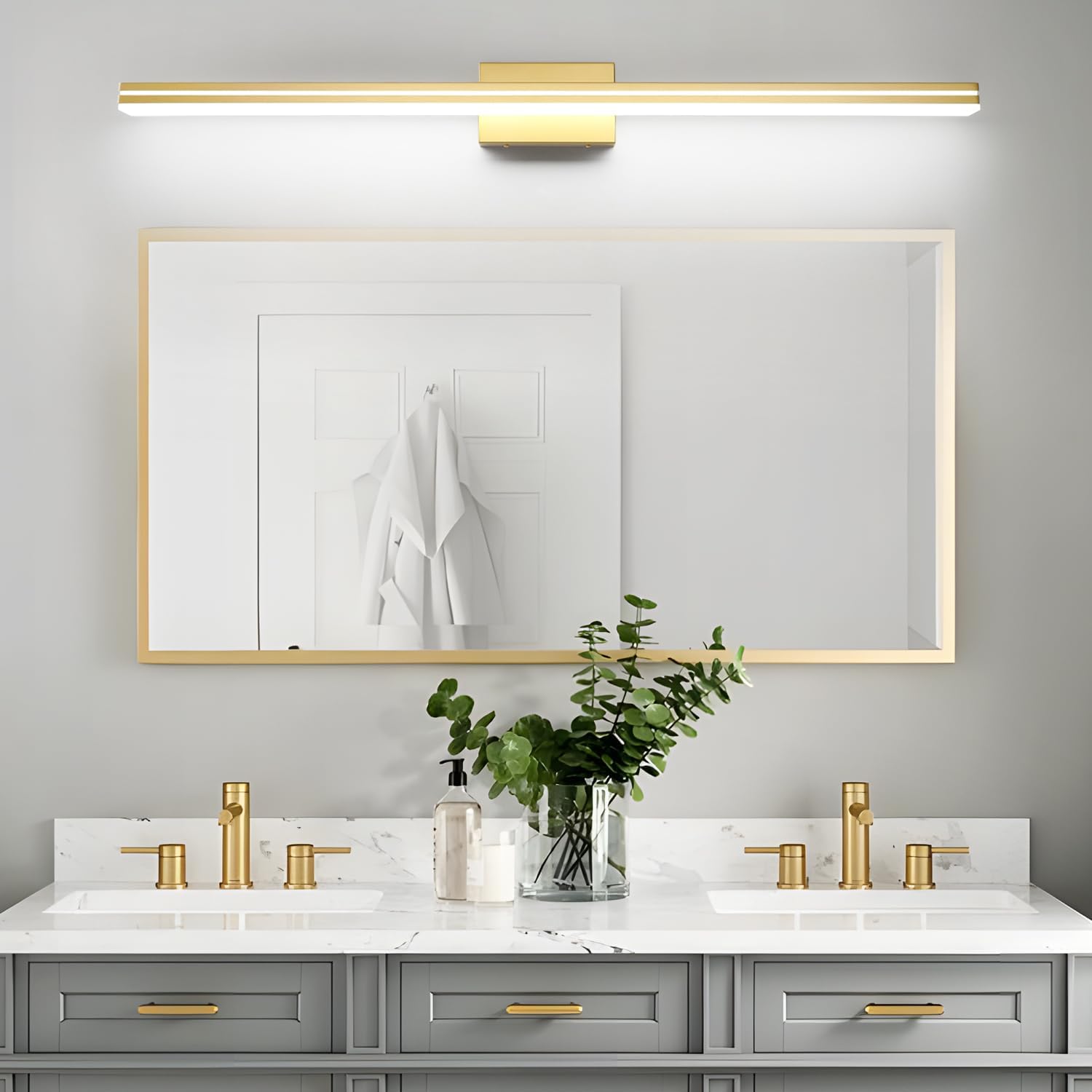 SineRise 48-Inch LED Modern Bathroom Vanity Light Bar, Gold Modern Acrylic Bathroom Wall Lighting Fixtures Over Mirror (Cool White 6000K)